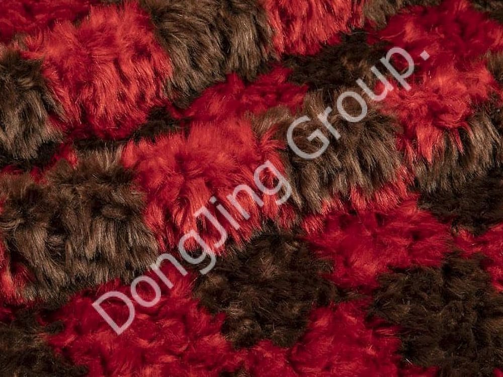 8HW0119-Pelo de conejo cepillado marrón y rojo faux fur fabric