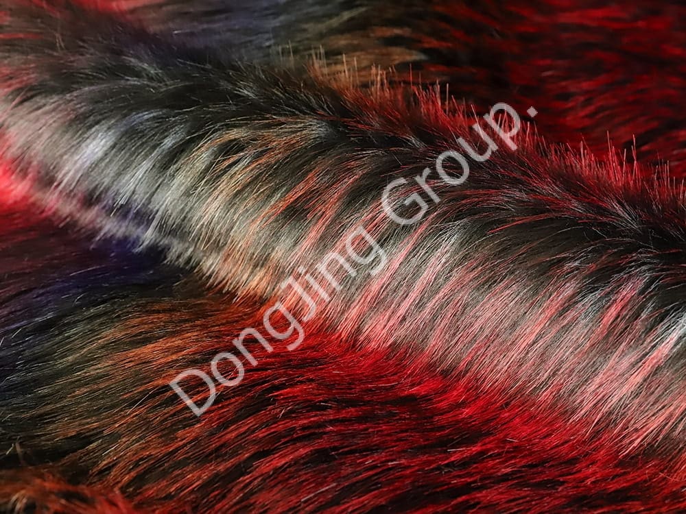 9W1392-Pelo de mapache de color negro y rojo faux fur fabric